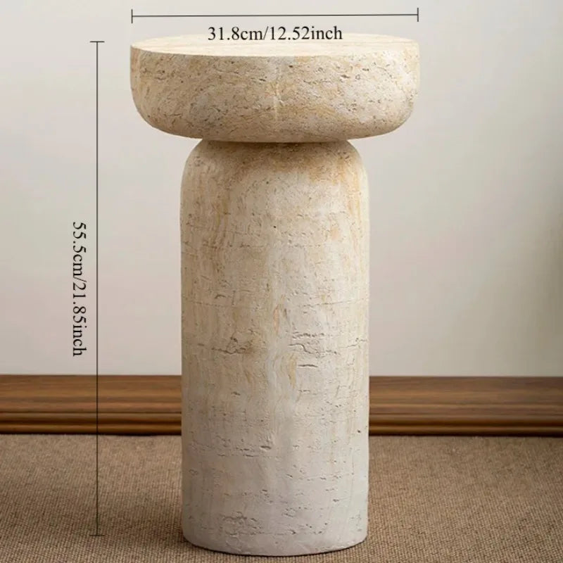 Wabi-Sabi Travertine Pedestal Side Table | Sculptural Accent Table
