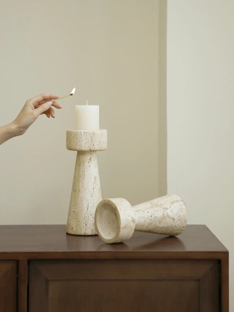 Travertine Pedestal Candle Holder