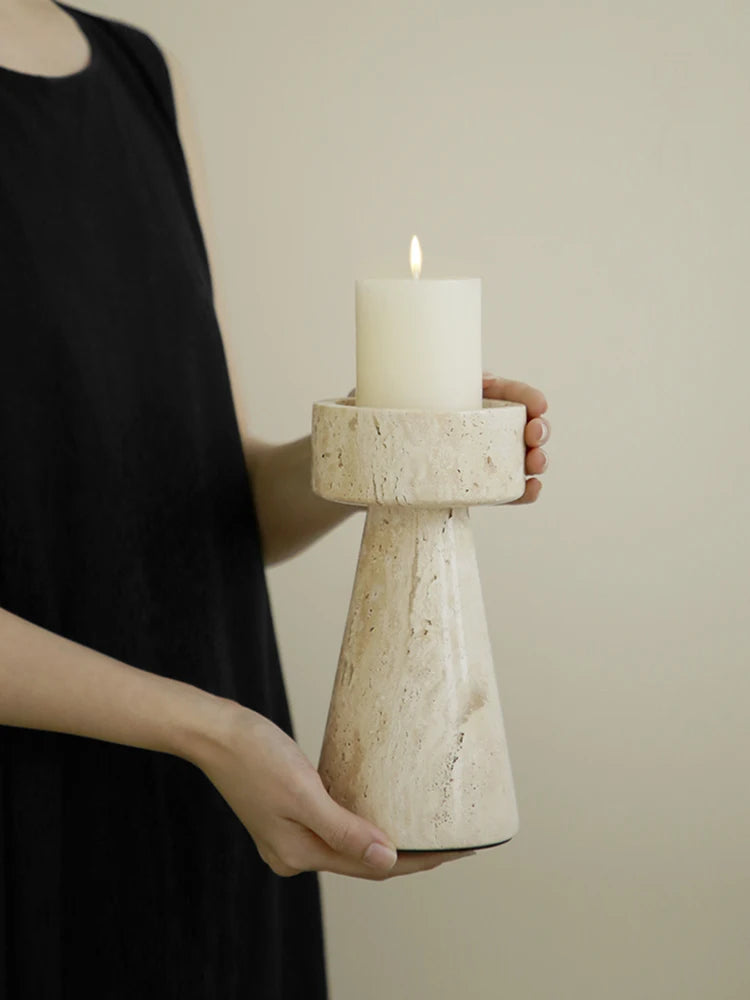 Travertine Pedestal Candle Holder