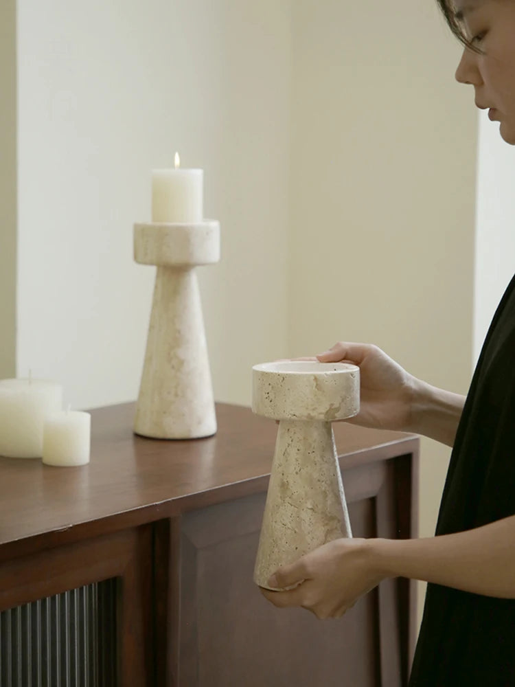 Travertine Pedestal Candle Holder