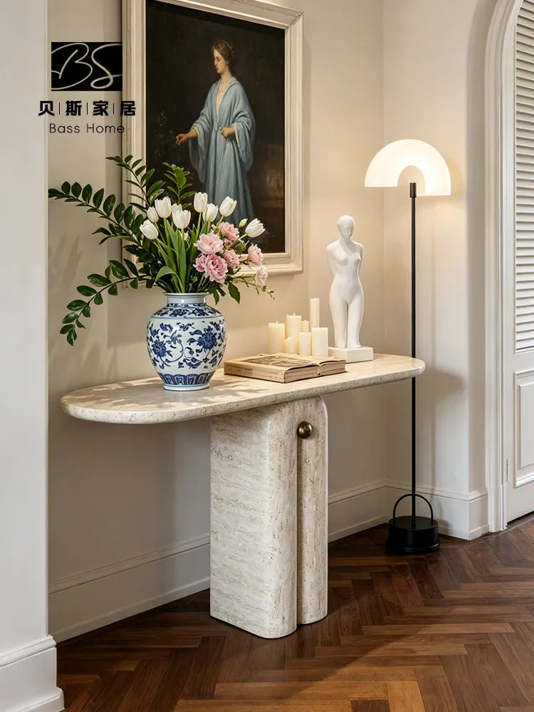 Travertine Console Table | Sculptural Natural Stone Entry Table