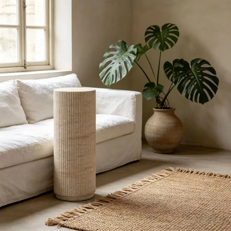 Travertine Pedestal Plant Stand | Luxury Sculptural Display Stand