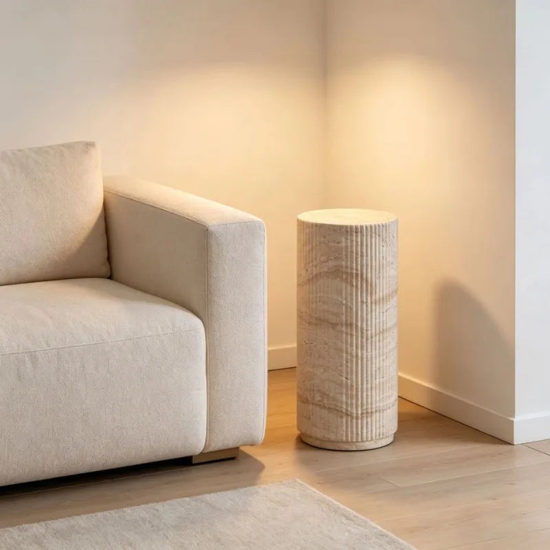 Travertine Pedestal Plant Stand | Luxury Sculptural Display Stand