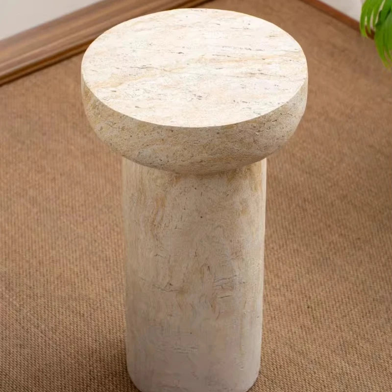 Wabi-Sabi Travertine Pedestal Side Table | Sculptural Accent Table