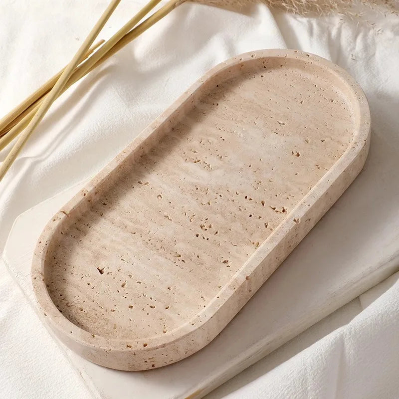 Sculpted Stone Oval Tray