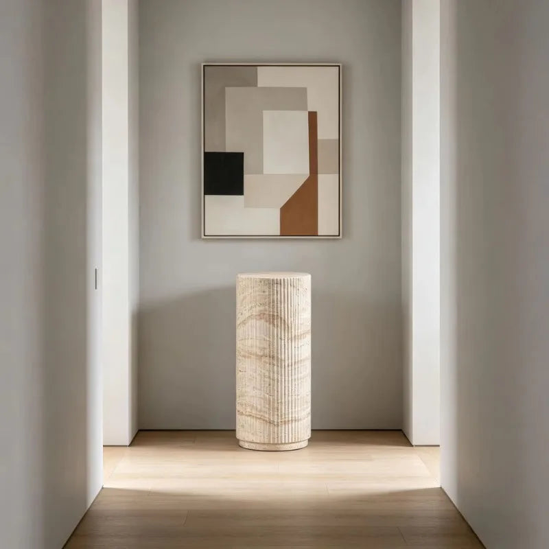 Travertine Pedestal Plant Stand | Luxury Sculptural Display Stand