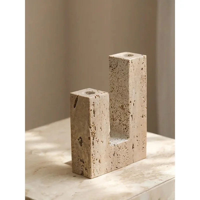 Natural Travertine Candle Holder | Organic Stone Home Décor