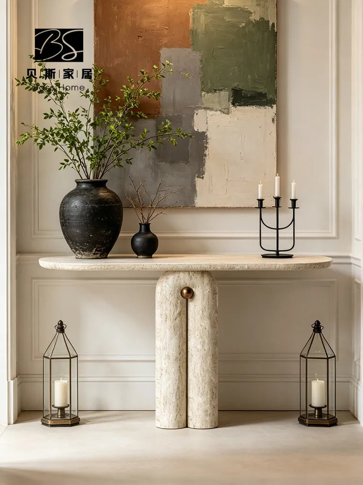 Travertine Console Table | Sculptural Natural Stone Entry Table