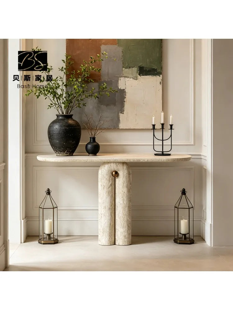 Travertine Console Table | Sculptural Natural Stone Entry Table