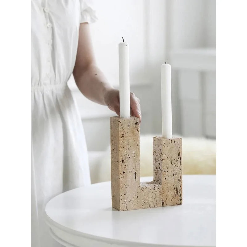 Natural Travertine Candle Holder | Organic Stone Home Décor