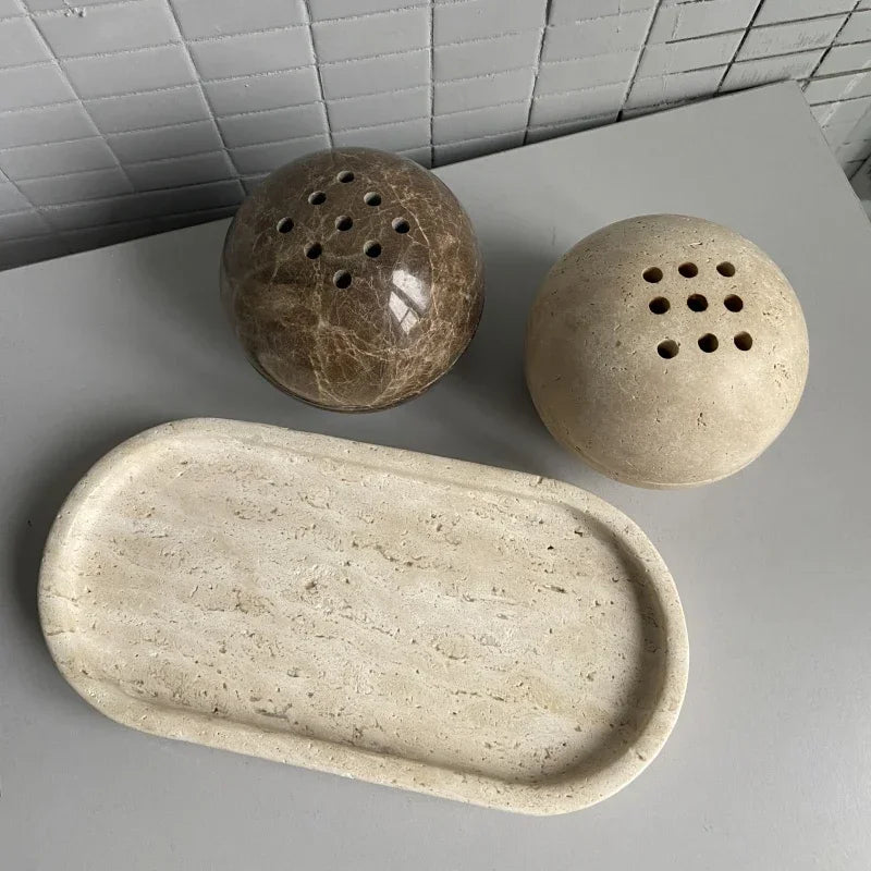 Sculpted Stone Oval Tray