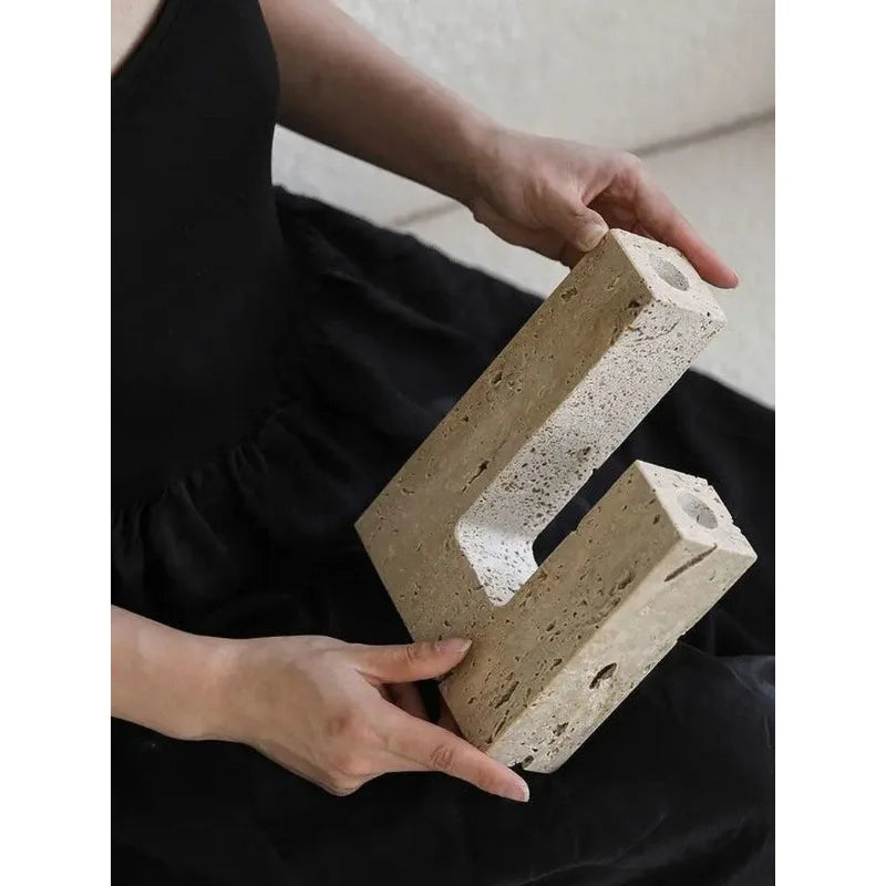 Natural Travertine Candle Holder | Organic Stone Home Décor