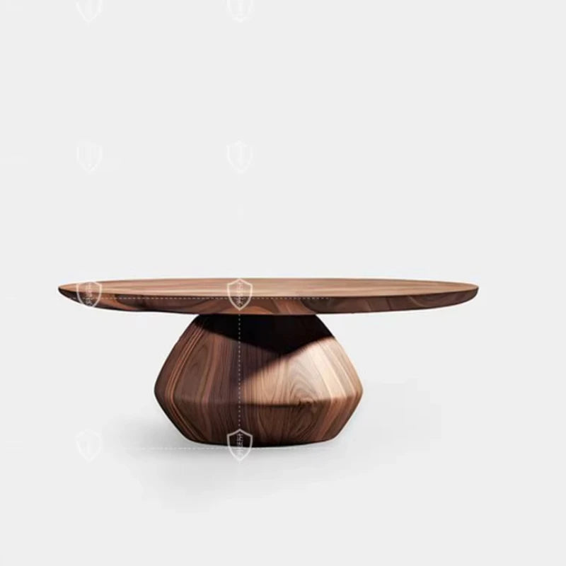 Walnut Round Coffee Table | Sculptural Designer Center Table
