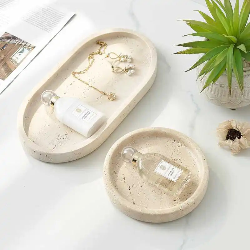 Sculpted Stone Oval Tray