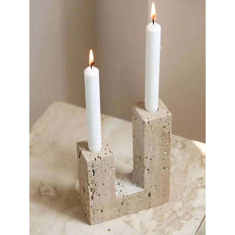 Natural Travertine Candle Holder | Organic Stone Home Décor