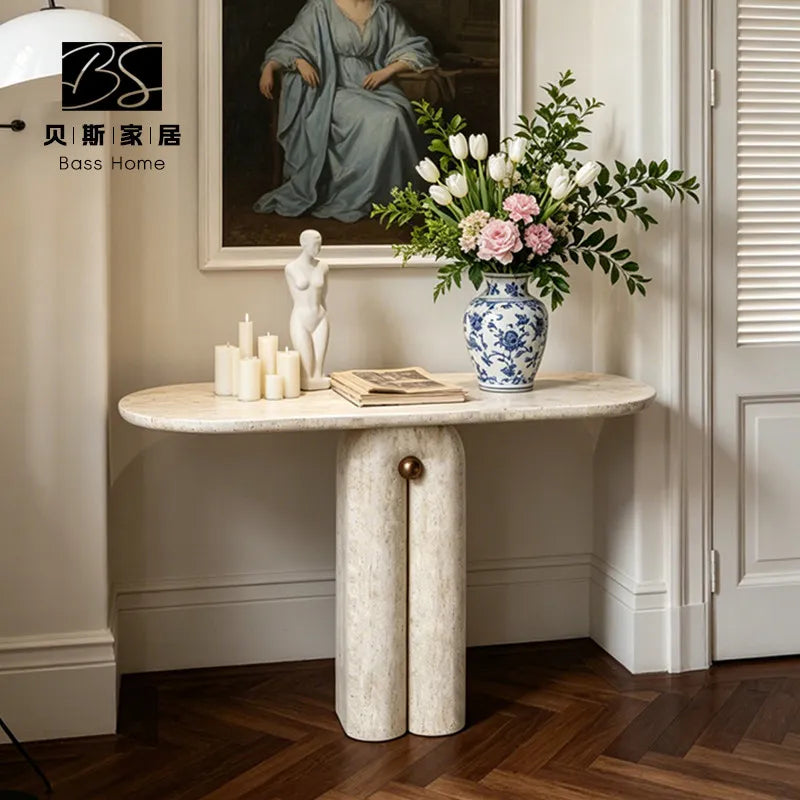 Travertine Console Table | Sculptural Natural Stone Entry Table