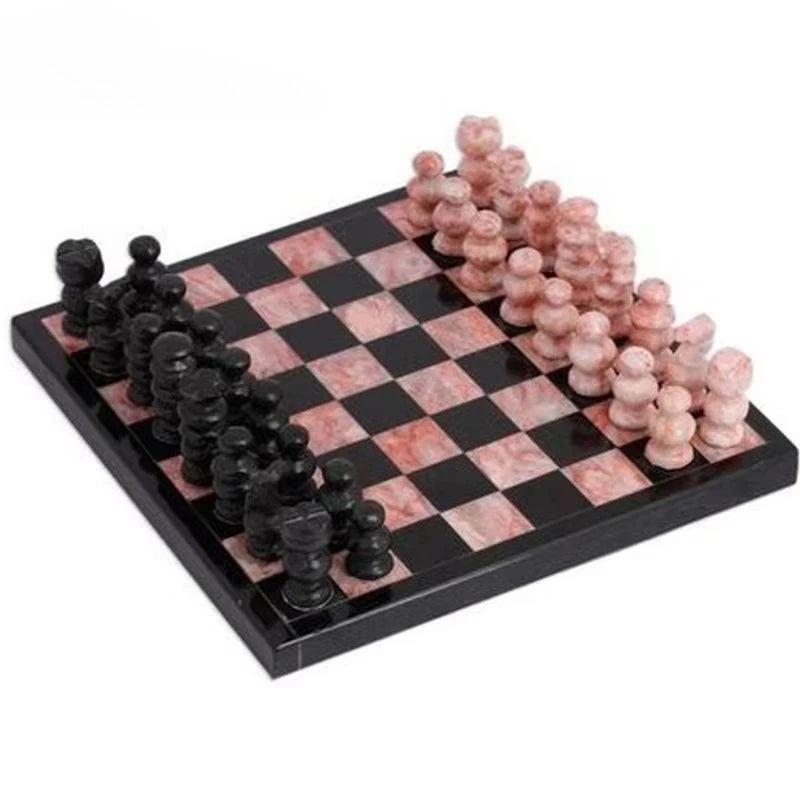 Rose Noir Stone Chess Set — Pink & Black