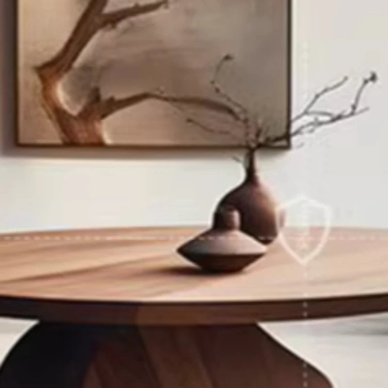 Walnut Round Coffee Table | Sculptural Designer Center Table