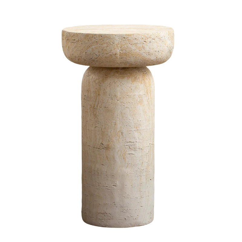Wabi-Sabi Travertine Pedestal Side Table | Sculptural Accent Table