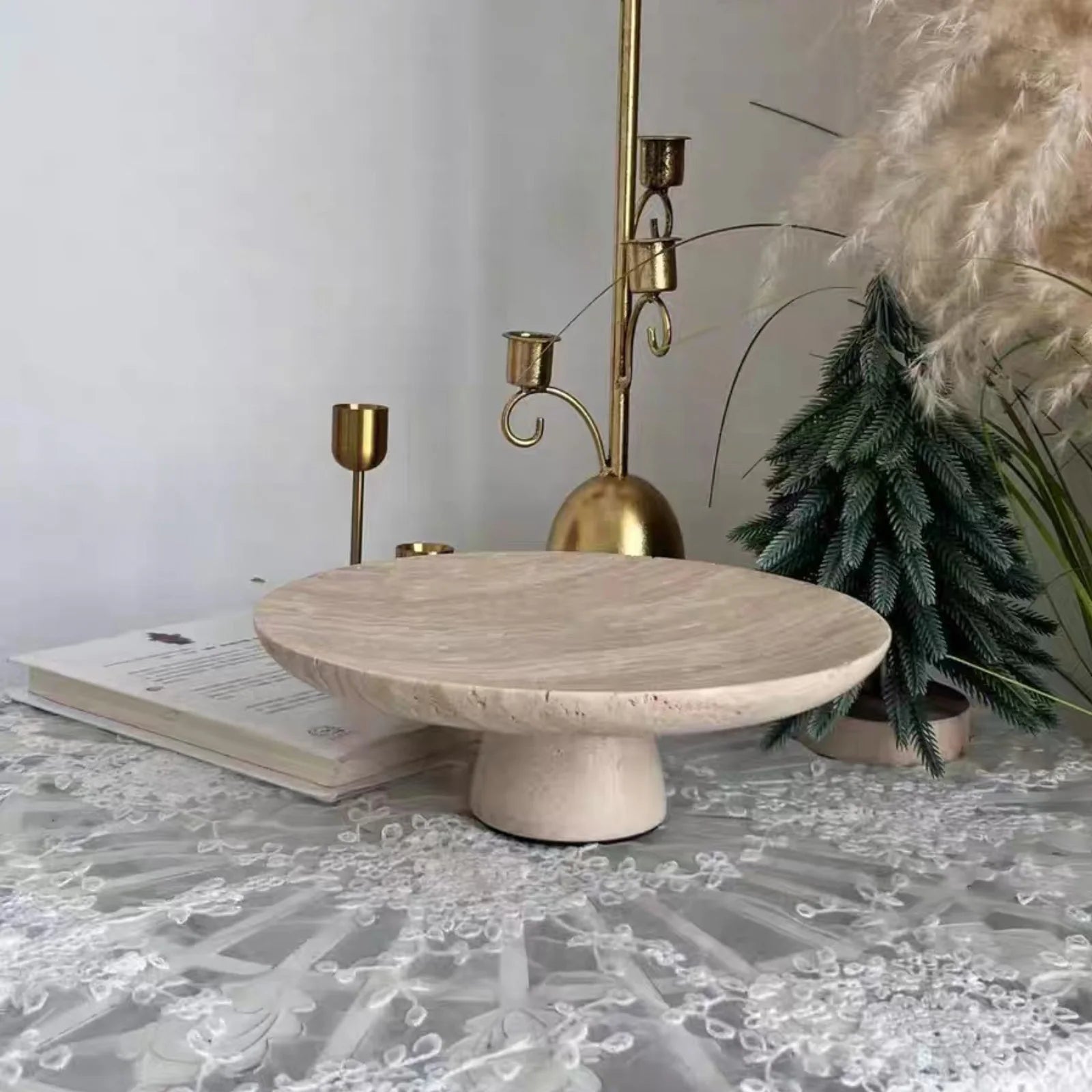 Travertine Pedestal Vanity Tray