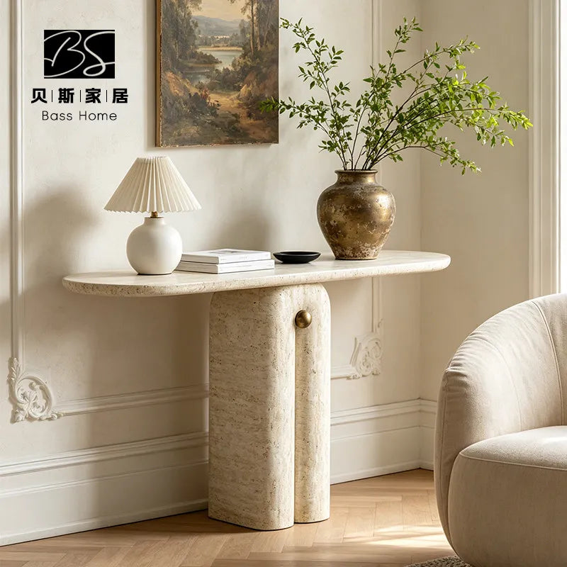 Travertine Console Table | Sculptural Natural Stone Entry Table
