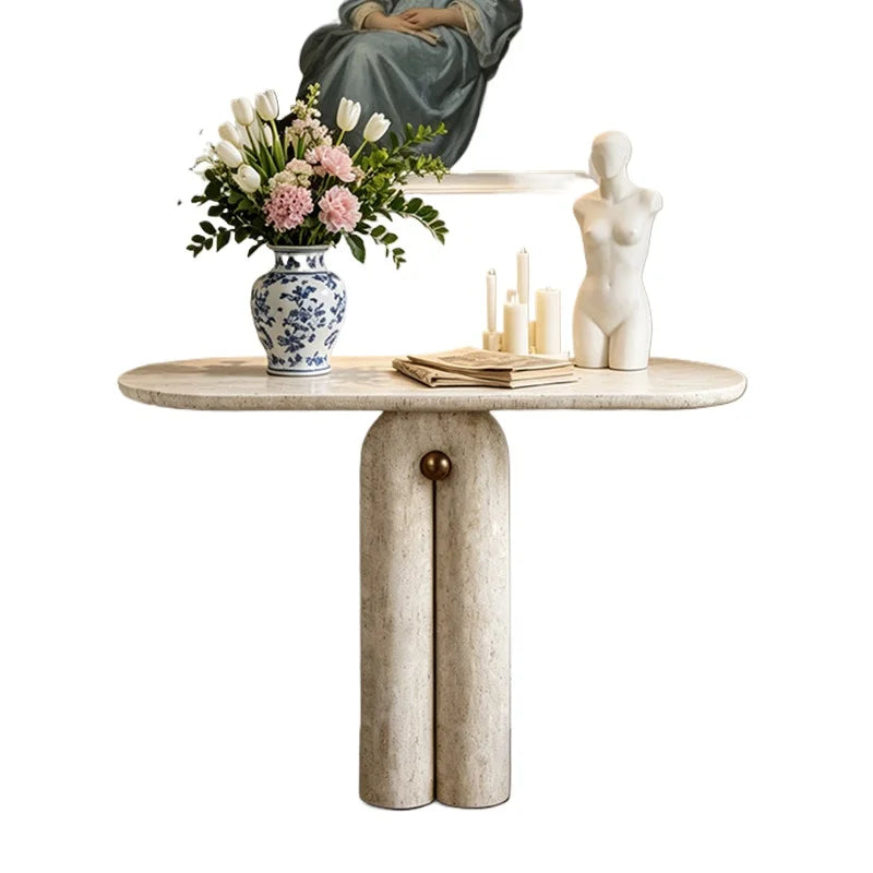 Travertine Console Table | Sculptural Natural Stone Entry Table