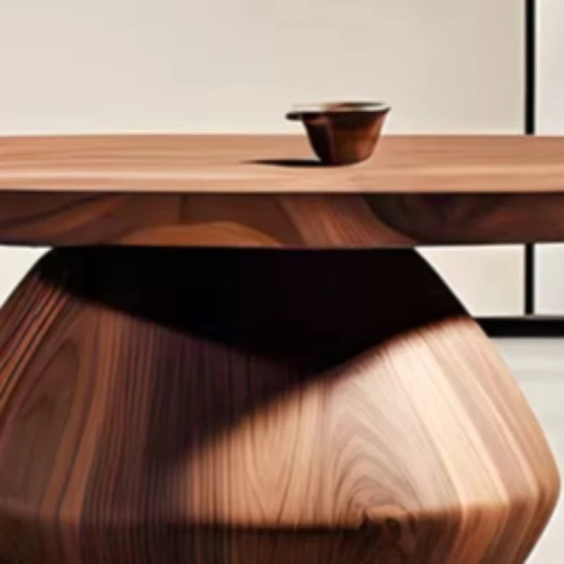 Walnut Round Coffee Table | Sculptural Designer Center Table