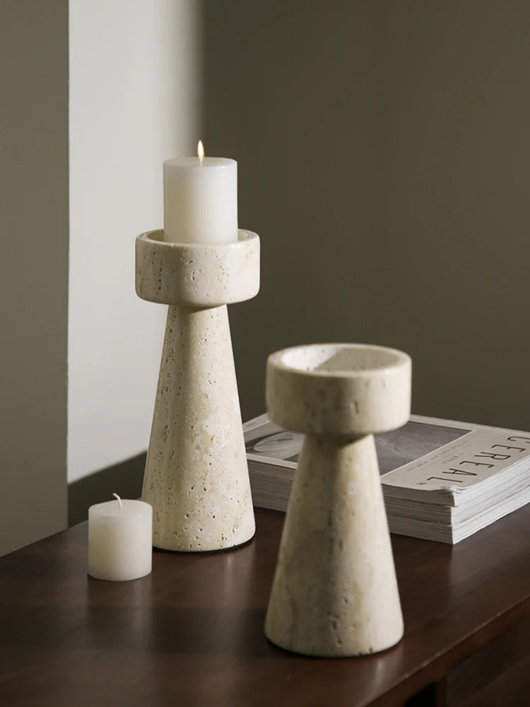 Travertine Pedestal Candle Holder