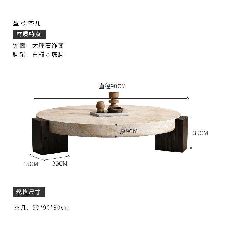 Product dimension diagram showing coffee table measurements, 90cm diameter