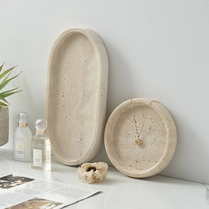 Sculpted Stone Oval Tray