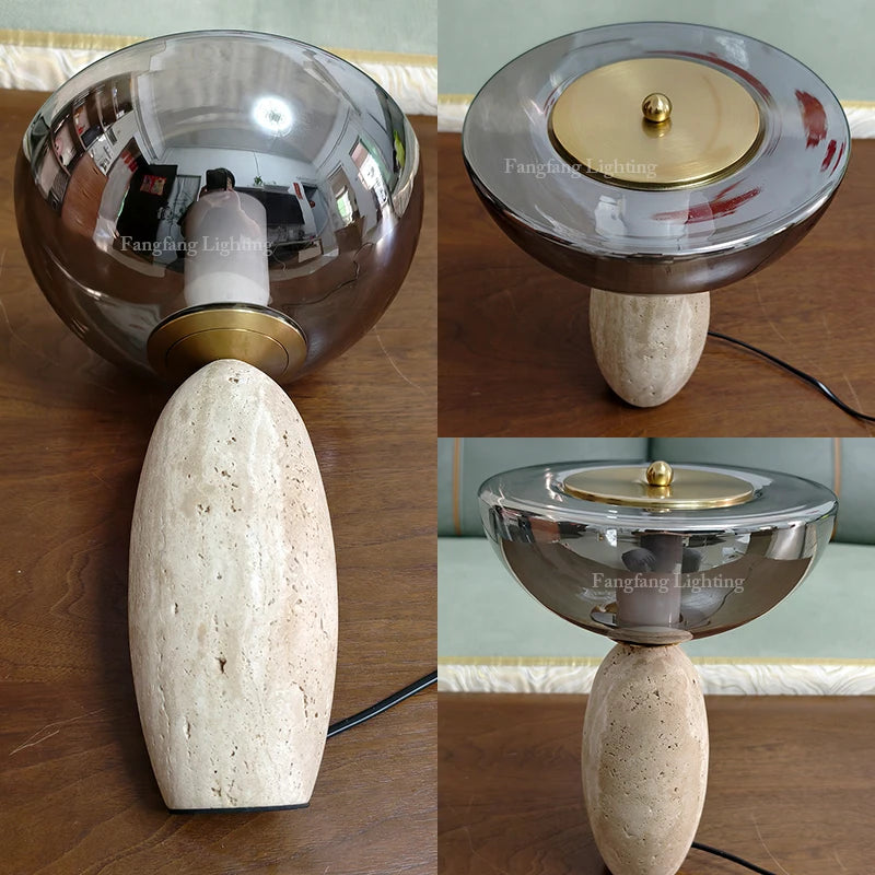 Sienna Travertine LED Table Lamp