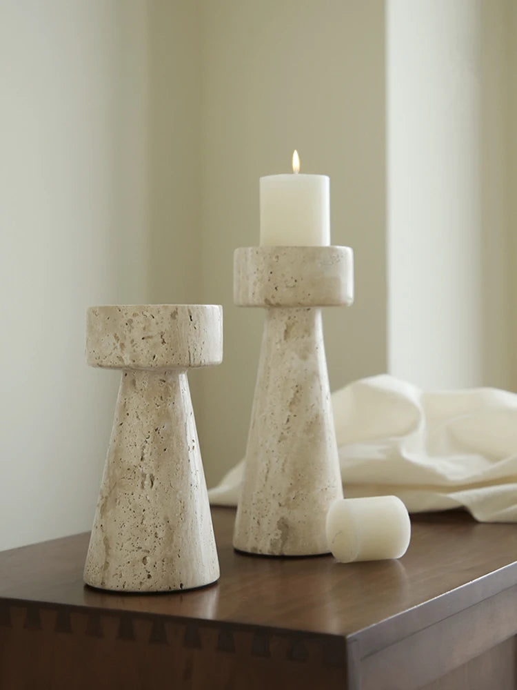 Travertine Pedestal Candle Holder
