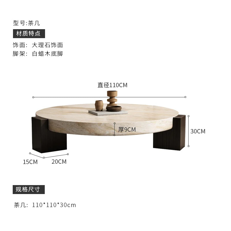 Product dimension diagram showing coffee table measurements, 110cm diameter