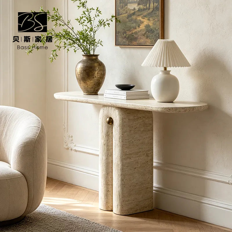 Travertine Console Table | Sculptural Natural Stone Entry Table